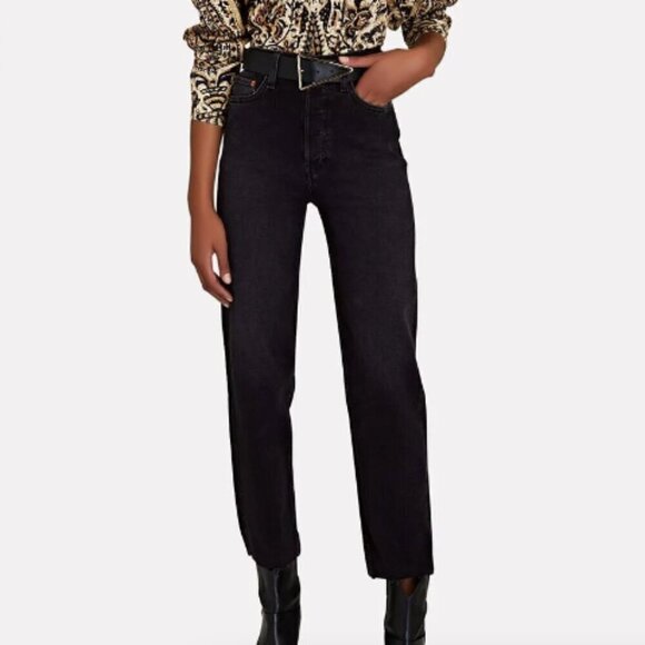 RE/DONE 70s Stove Pipe Jeans in Washed Noir Black sz 26 - Picture 1 of 5
